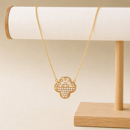 Gold Plated AD CZ Zircon Designer Flower Clover Pendant For Girls, Teens & Women MD_2136_G