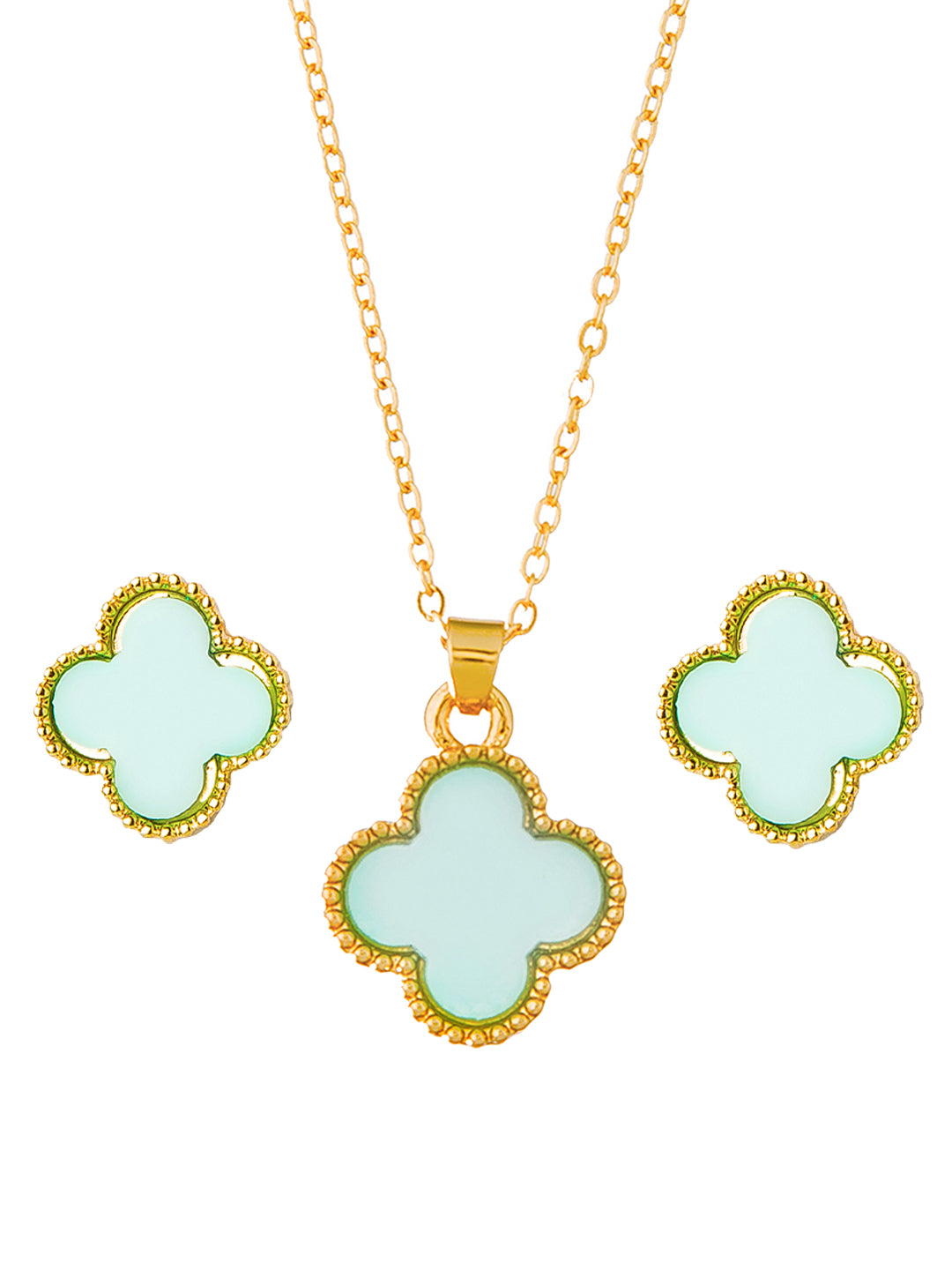 Moon Dust Gold Plated Designer Flower Clover Pendant With Matching Earring For Girls, Teens & Women