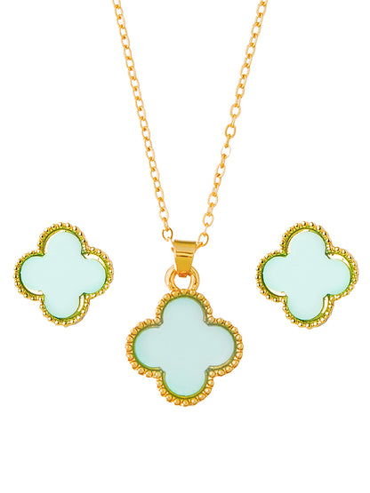 Moon Dust Gold Plated Designer Flower Clover Pendant With Matching Earring For Girls, Teens & Women