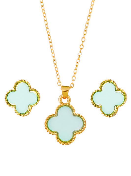 Moon Dust Gold Plated Designer Flower Clover Pendant With Matching Earring For Girls, Teens & Women - MD_2137