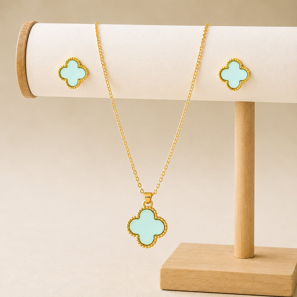 Moon Dust Gold Plated Designer Flower Clover Pendant With Matching Earring For Girls, Teens & Women