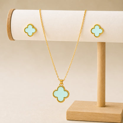 Moon Dust Gold Plated Designer Flower Clover Pendant With Matching Earring For Girls, Teens & Women