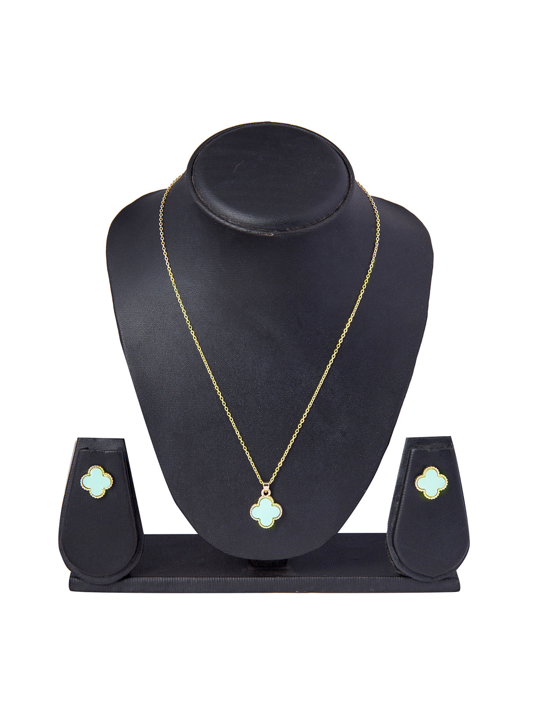 Moon Dust Gold Plated Designer Flower Clover Pendant With Matching Earring For Girls, Teens & Women