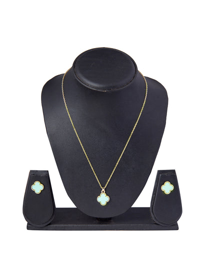 Moon Dust Gold Plated Designer Flower Clover Pendant With Matching Earring For Girls, Teens & Women