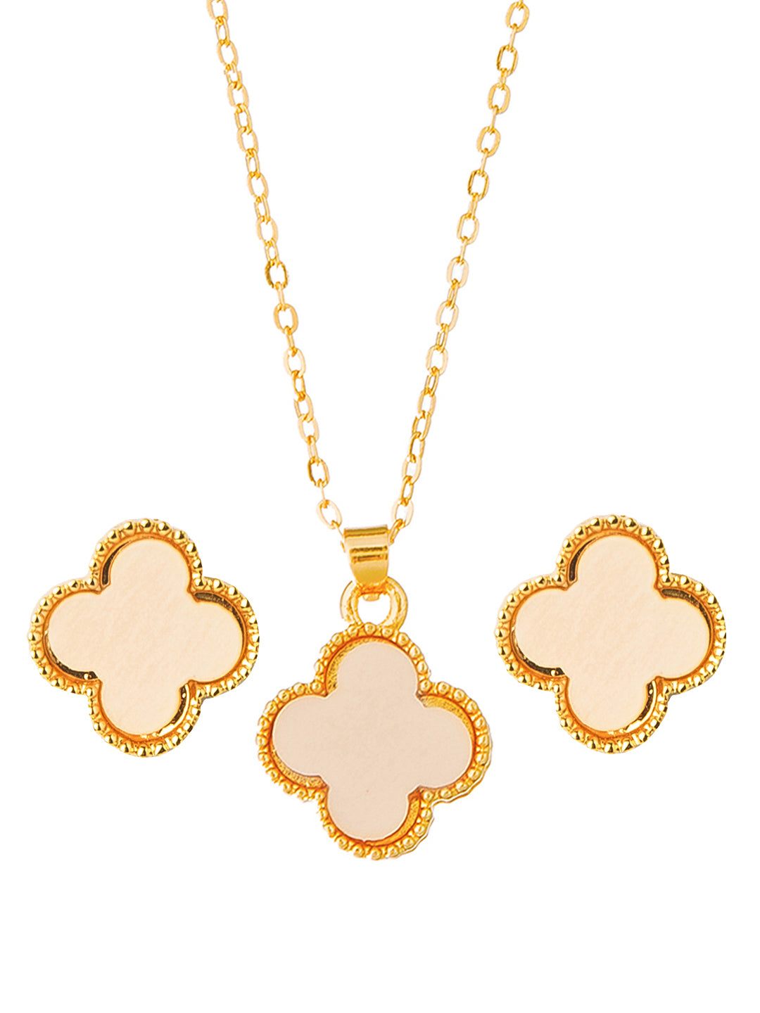 Moon Dust Gold Plated Designer Flower Clover Pendant With Matching Earring For Girls, Teens & Women
