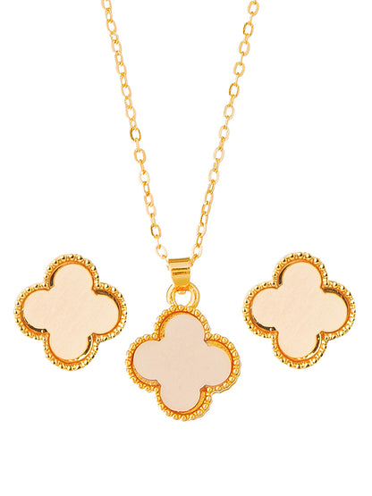Moon Dust Gold Plated Designer Flower Clover Pendant With Matching Earring For Girls, Teens & Women