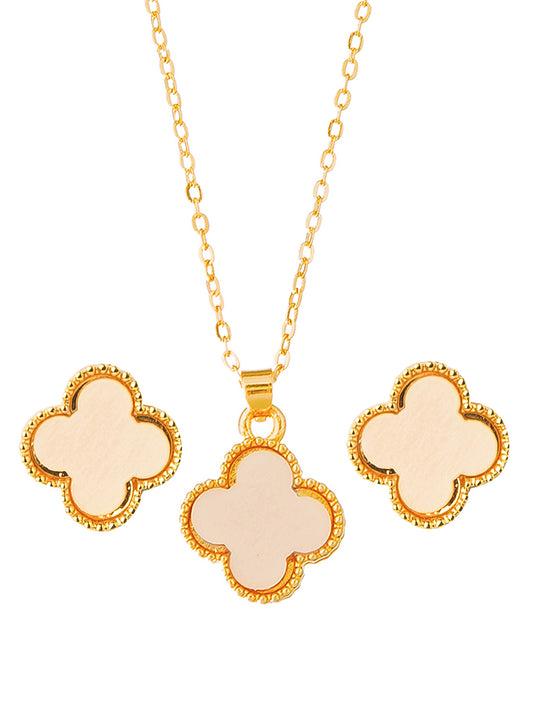 Moon Dust Gold Plated Designer Flower Clover Pendant With Matching Earring For Girls, Teens & Women - MD_2137