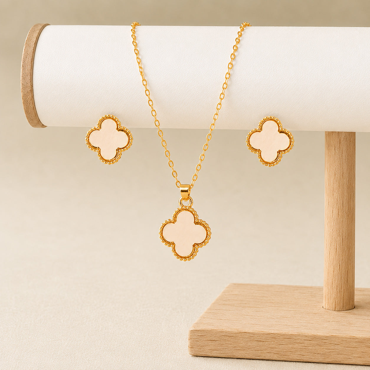 Moon Dust Gold Plated Designer Flower Clover Pendant With Matching Earring For Girls, Teens & Women