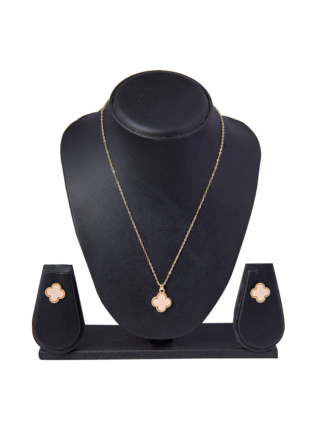 Moon Dust Gold Plated Designer Flower Clover Pendant With Matching Earring For Girls, Teens & Women