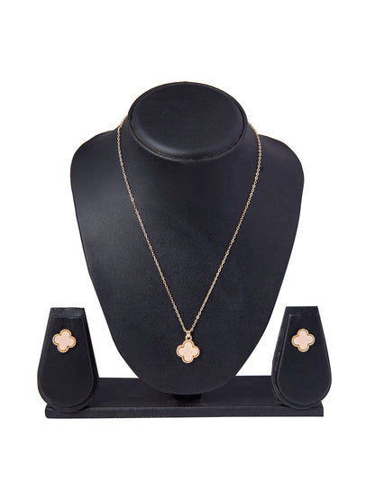 Moon Dust Gold Plated Designer Flower Clover Pendant With Matching Earring For Girls, Teens & Women