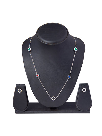 Moon Dust Silver Plated Designer Long Chain Necklace With Matching Earring For Girls Teens Women