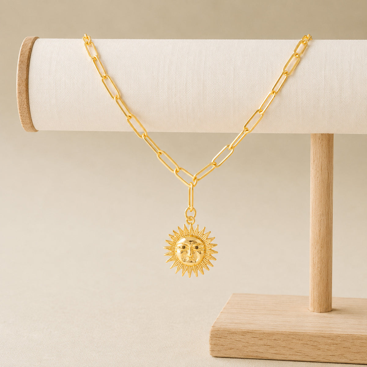 Gold Plated Plated CZ Studded American Diamond Sun Pendant Necklace For Girls, Teens & Women (MD_2147)