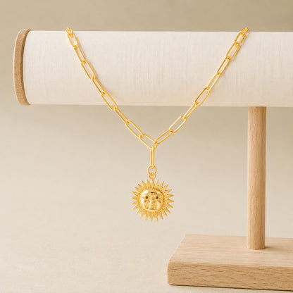 Gold Plated Plated CZ Studded American Diamond Sun Pendant Necklace For Girls, Teens & Women (MD_2147)
