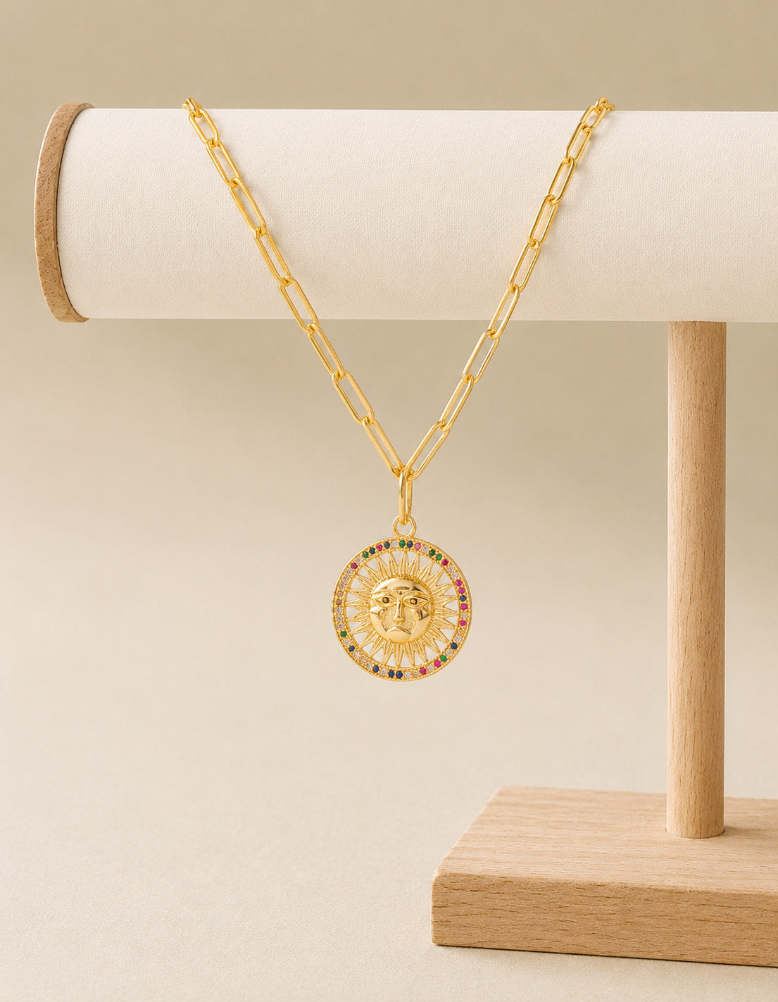 Gold Plated Plated CZ Studded American Diamond Sun Pendant Necklace For Girls, Teens & Women (MD_2148)