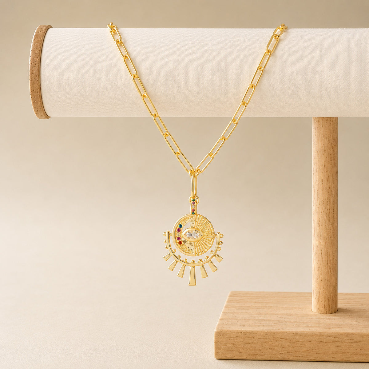 Gold Plated Plated CZ Studded American Diamond Evil Eye Pendant Necklace For Girls, Teens & Women (MD_2149)