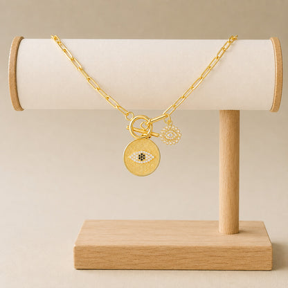 Gold Plated Plated CZ Studded American Diamond Evil Eye Pendant Necklace For Girls, Teens & Women (MD_2150)
