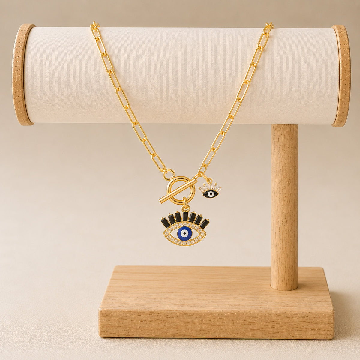 Gold Plated Plated CZ Studded American Diamond Evil Eye Pendant Necklace For Girls, Teens & Women (MD_2151)