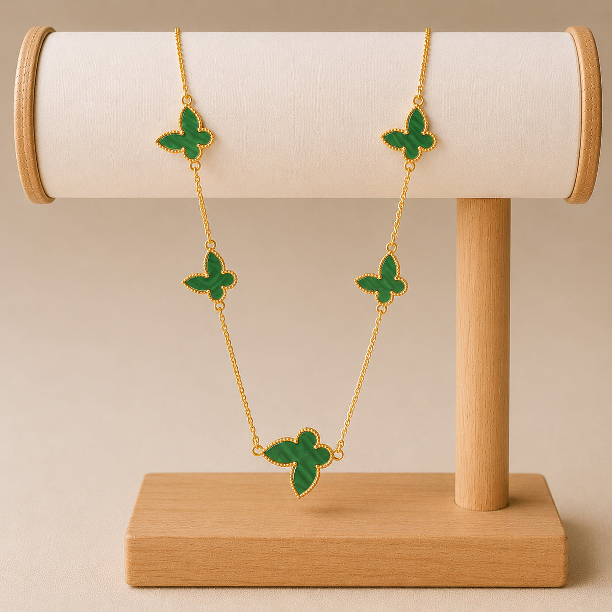 Green Onyx Gold Plated Butterfly Designer Chain  Necklace For Girls, Teens & Women MD_2152_G