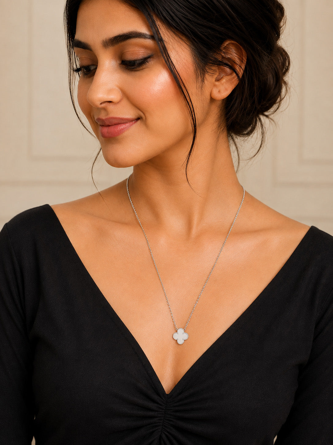 Moon Dust Gold Plated American Diamond Clover Pendant For Girls, Teens & Women (MD_2156_W)