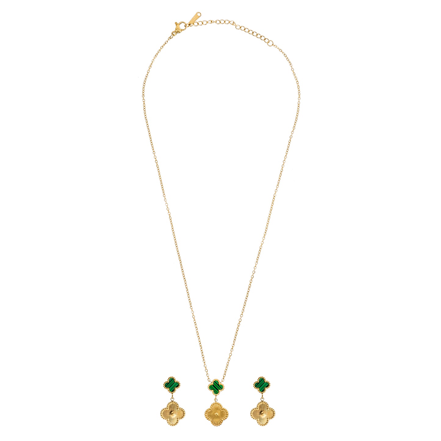 MOONDUST Gold Plated Onyx Alhambra Clover Necklace Earrings Jewellery Set For Women
