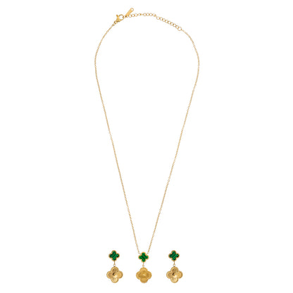 MOONDUST Gold Plated Onyx Alhambra Clover Necklace Earrings Jewellery Set For Women