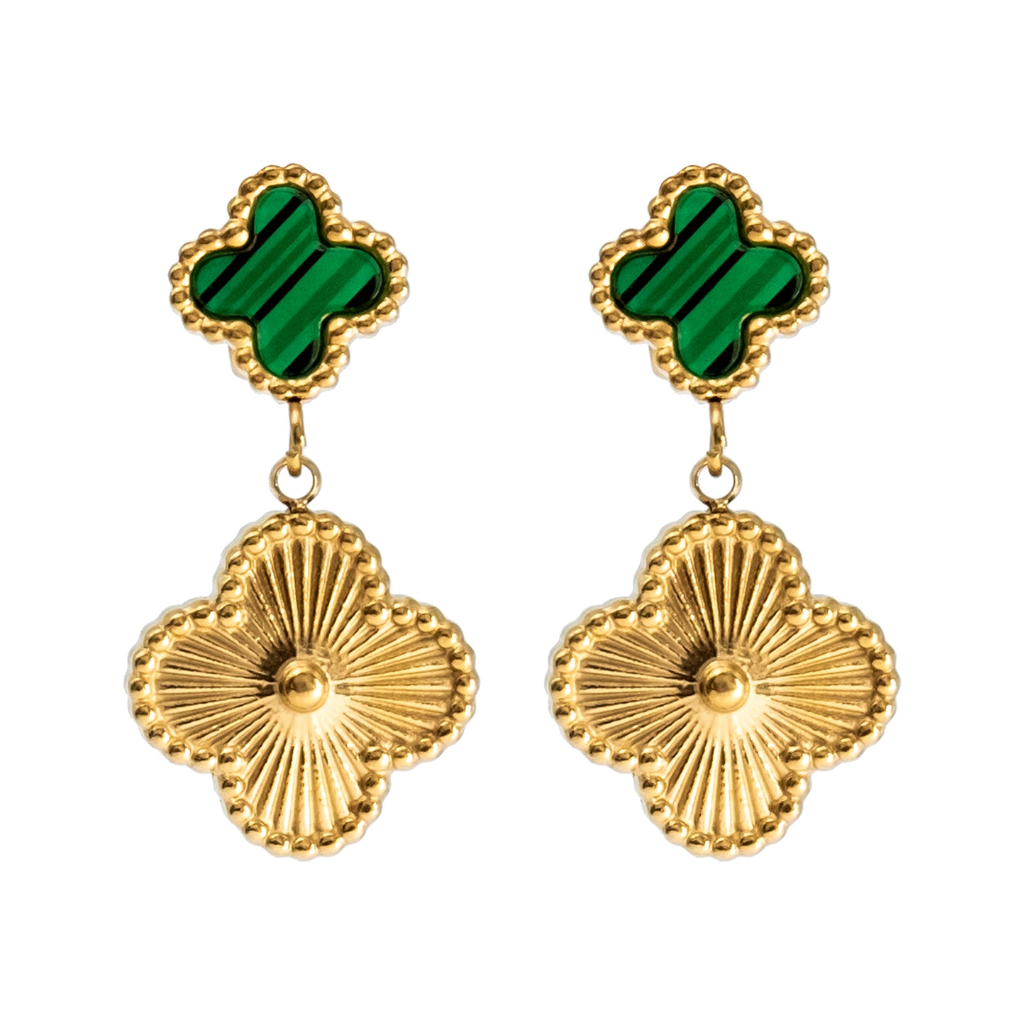 MOONDUST Gold Plated Onyx Alhambra Clover Necklace Earrings Jewellery Set For Women
