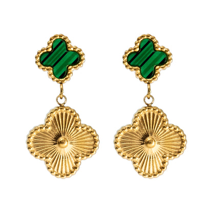 MOONDUST Gold Plated Onyx Alhambra Clover Necklace Earrings Jewellery Set For Women