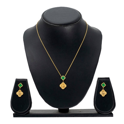MOONDUST Gold Plated Onyx Alhambra Clover Necklace Earrings Jewellery Set For Women
