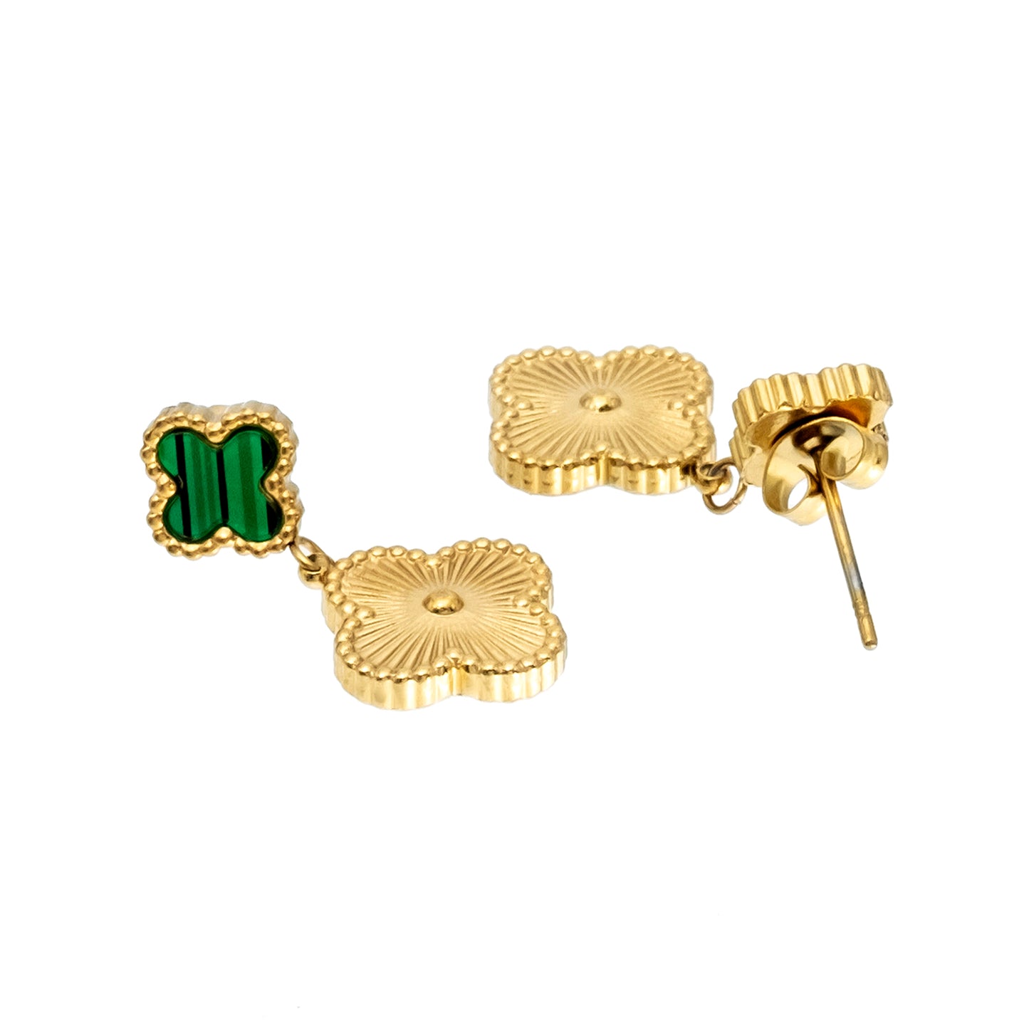 MOONDUST Gold Plated Onyx Alhambra Clover Necklace Earrings Jewellery Set For Women