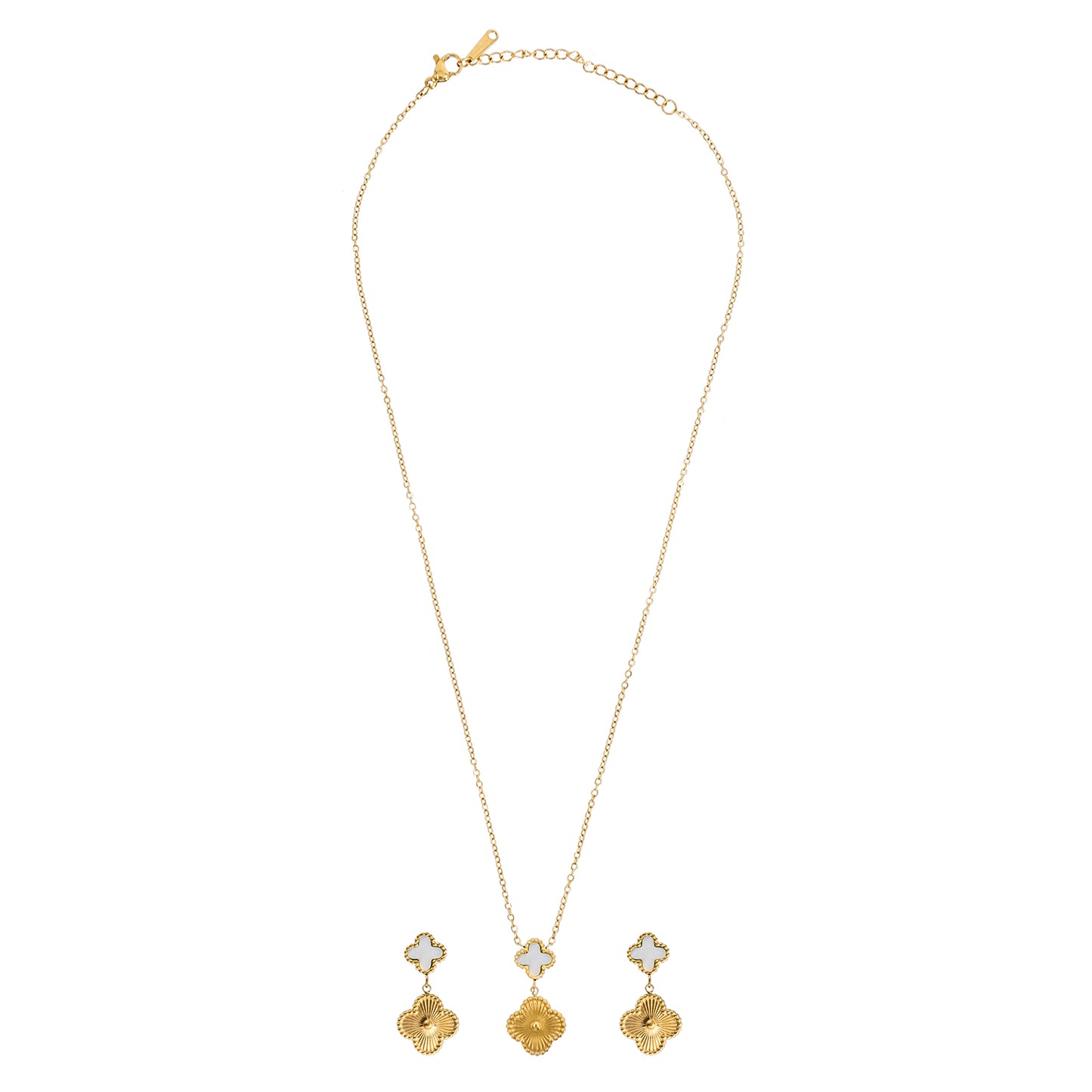 MOONDUST Gold Plated Onyx Alhambra Clover Necklace Earrings Jewellery Set For Women