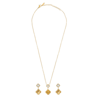 MOONDUST Gold Plated Onyx Alhambra Clover Necklace Earrings Jewellery Set For Women