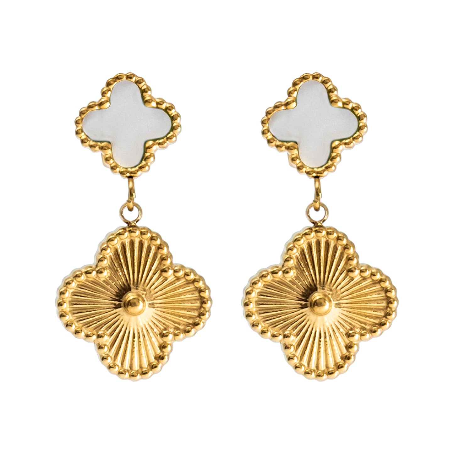 MOONDUST Gold Plated Onyx Alhambra Clover Necklace Earrings Jewellery Set For Women