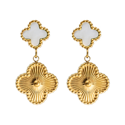MOONDUST Gold Plated Onyx Alhambra Clover Necklace Earrings Jewellery Set For Women