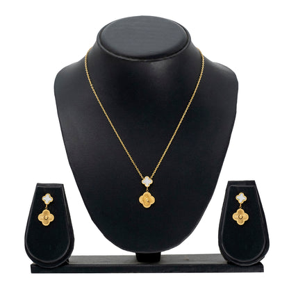 MOONDUST Gold Plated Onyx Alhambra Clover Necklace Earrings Jewellery Set For Women