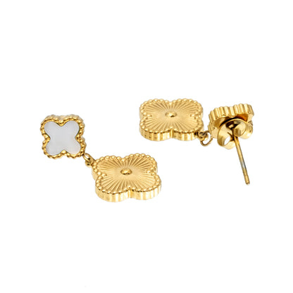 MOONDUST Gold Plated Onyx Alhambra Clover Necklace Earrings Jewellery Set For Women
