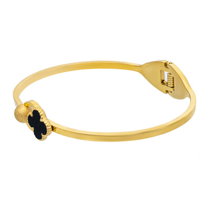 MOONDUST Gold Plated CZ and Crystal Studded Western Style Latest Flower Clover Bracelet and Ring Combo Design For Women