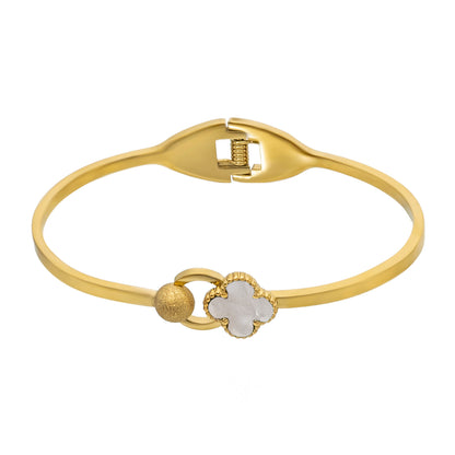 MOONDUST Gold Plated CZ and Crystal Studded Western Style Latest Flower Clover Bracelet and Ring Combo Design For Women