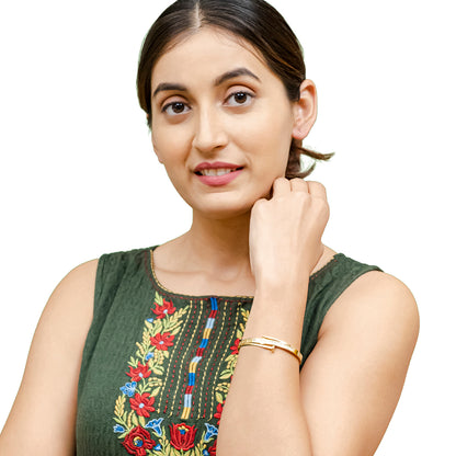 MOONDUST Gold Plated CZ and Crystal Hammer Neil Studded Western Style Freesize Bracelet Bangle for Women