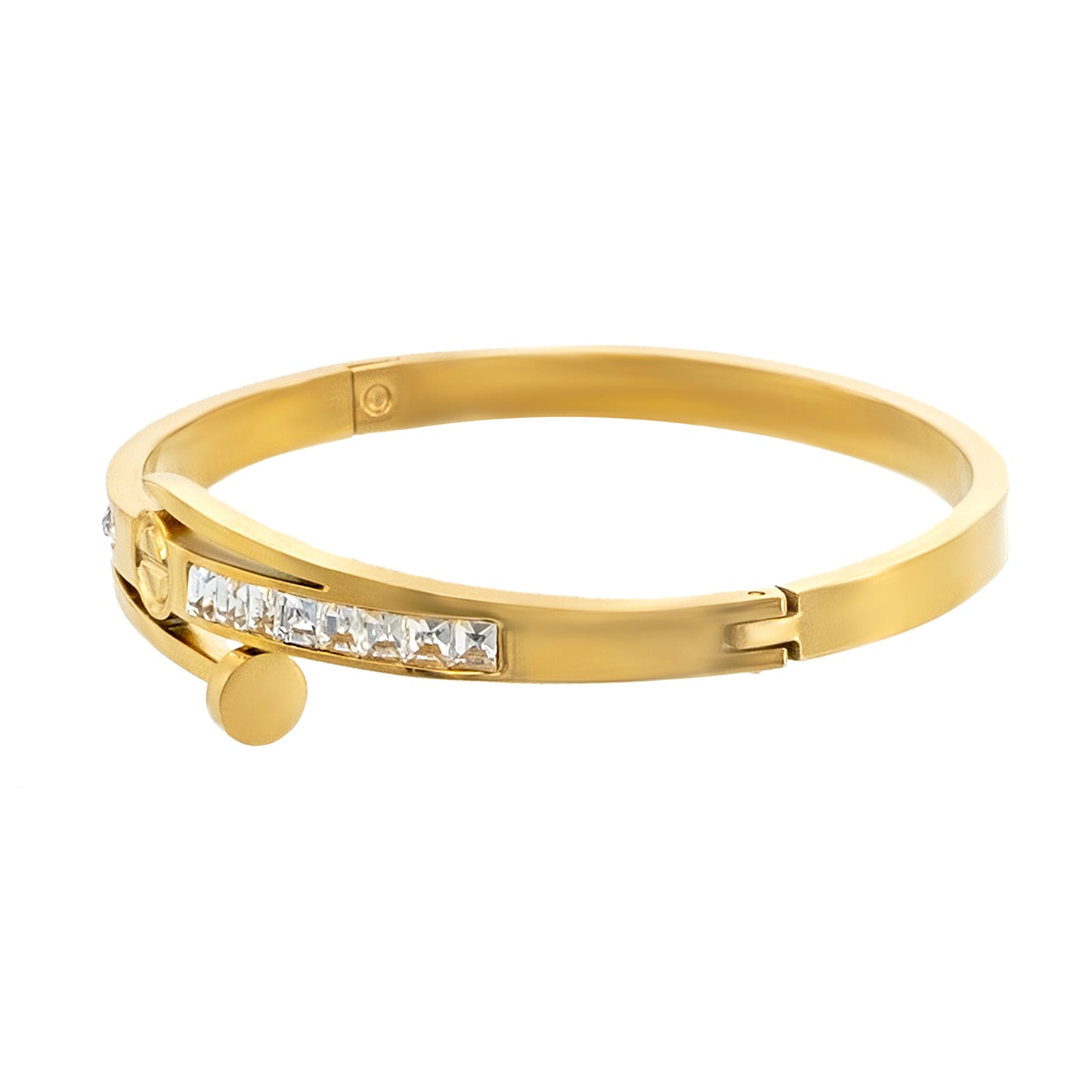 MOONDUST Gold Plated CZ and Crystal Hammer Neil Studded Western Style Freesize Bracelet Bangle for Women