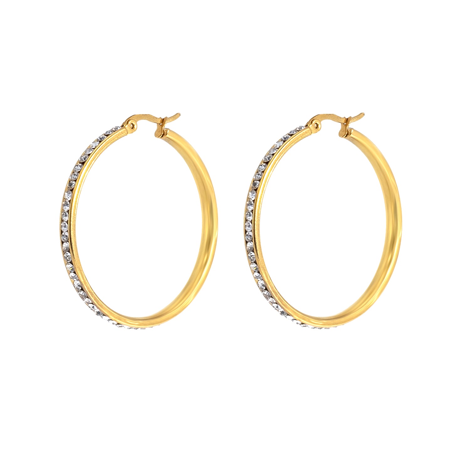 MOONDUST Crystal and CZ Gold Plated Large Hoop Earrings for Women