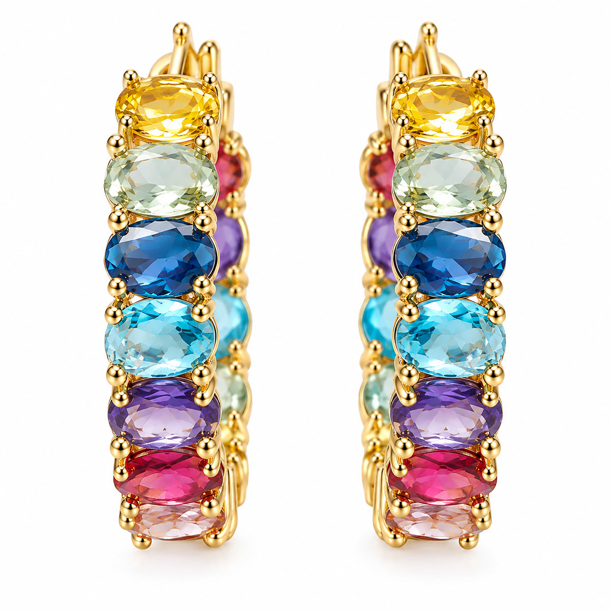 Moon Dust Gold Plated CZ Studded Multicolor Small Hoop Earrings for Women (MD_98)