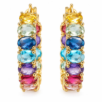 Moon Dust Gold Plated CZ Studded Multicolor Small Hoop Earrings for Women (MD_98)