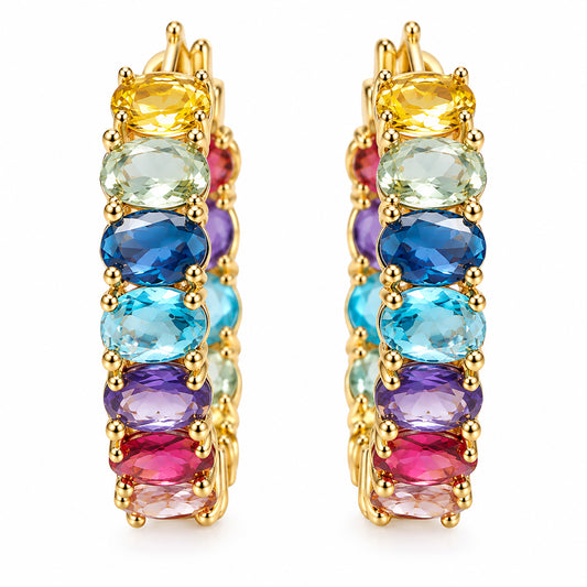 Moon Dust Gold Plated CZ Studded Multicolor Small Hoop Earrings for Women (MD_98)