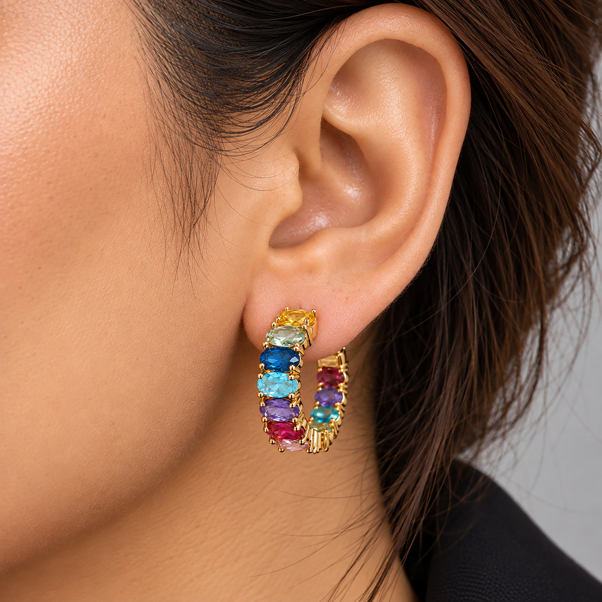 Moon Dust Gold Plated CZ Studded Multicolor Small Hoop Earrings for Women (MD_98)