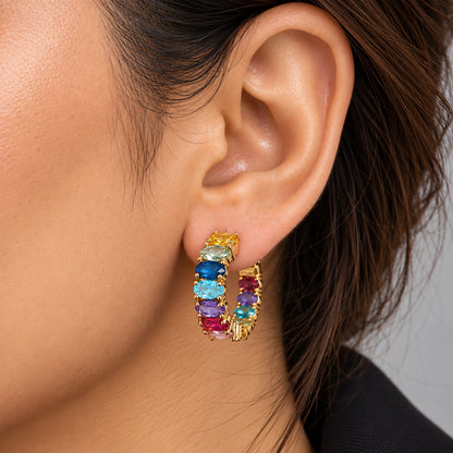 Moon Dust Gold Plated CZ Studded Multicolor Small Hoop Earrings for Women (MD_98)