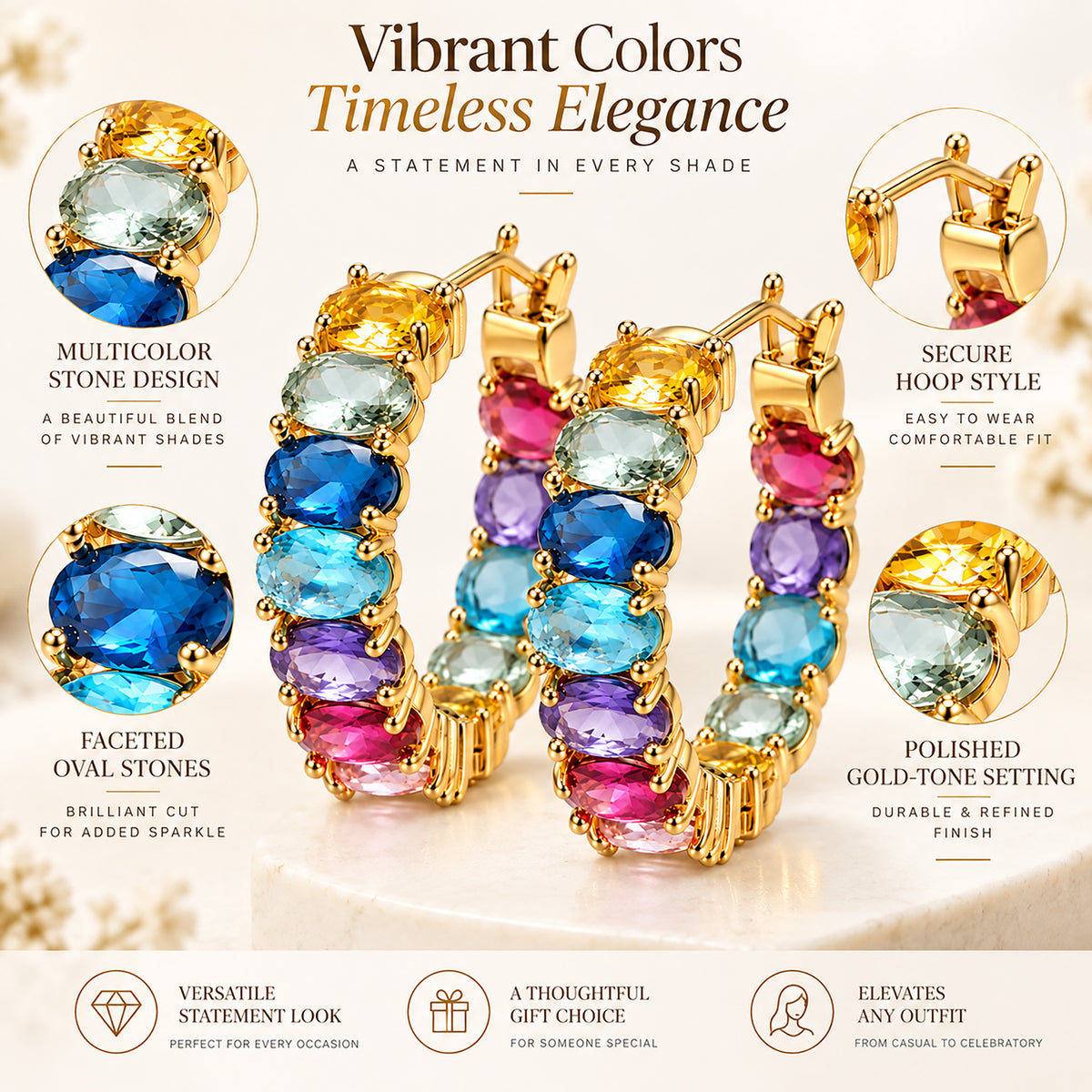 Moon Dust Gold Plated CZ Studded Multicolor Small Hoop Earrings for Women (MD_98)