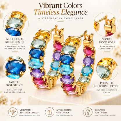 Moon Dust Gold Plated CZ Studded Multicolor Small Hoop Earrings for Women (MD_98)