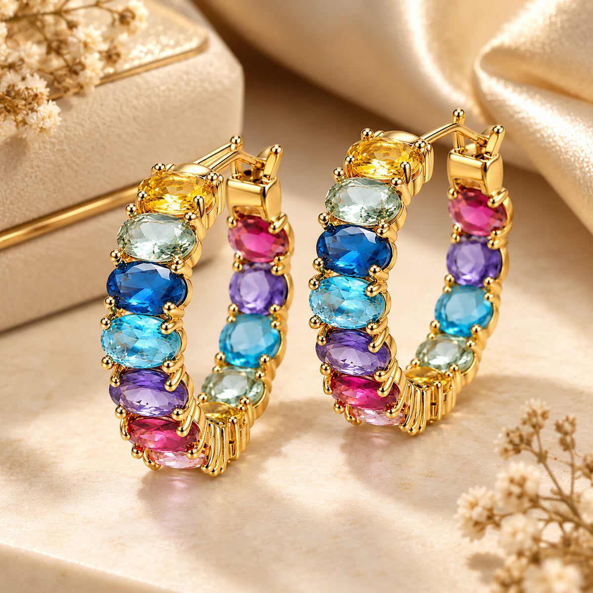 Moon Dust Gold Plated CZ Studded Multicolor Small Hoop Earrings for Women (MD_98)