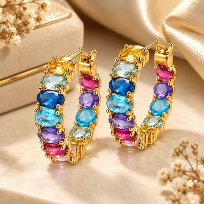 Moon Dust Gold Plated CZ Studded Multicolor Small Hoop Earrings for Women (MD_98)