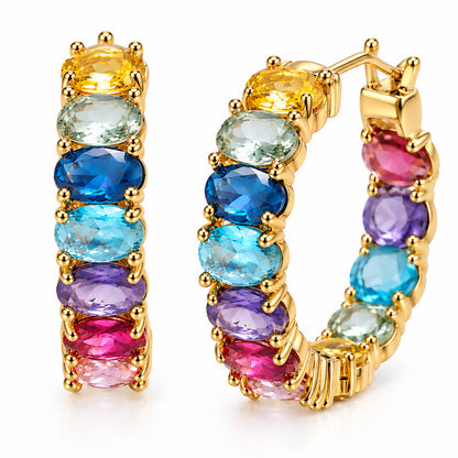 Moon Dust Gold Plated CZ Studded Multicolor Small Hoop Earrings for Women (MD_98)